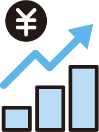 右肩上がりのグラフと円マーク